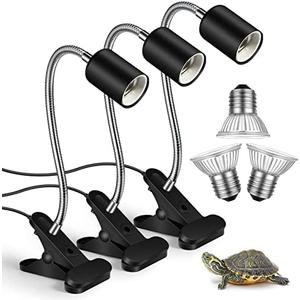 3 Set Reptile Heat Lamp UVA/UVB Turtle Heat Lamp Holder Fixture Clamp Basking Spot Adjustable 50w Full Spectrum Sun Sunbathe Bulb for Turtle Lizard Bearded Dragon Snake Aquarium Amphibian(Black)