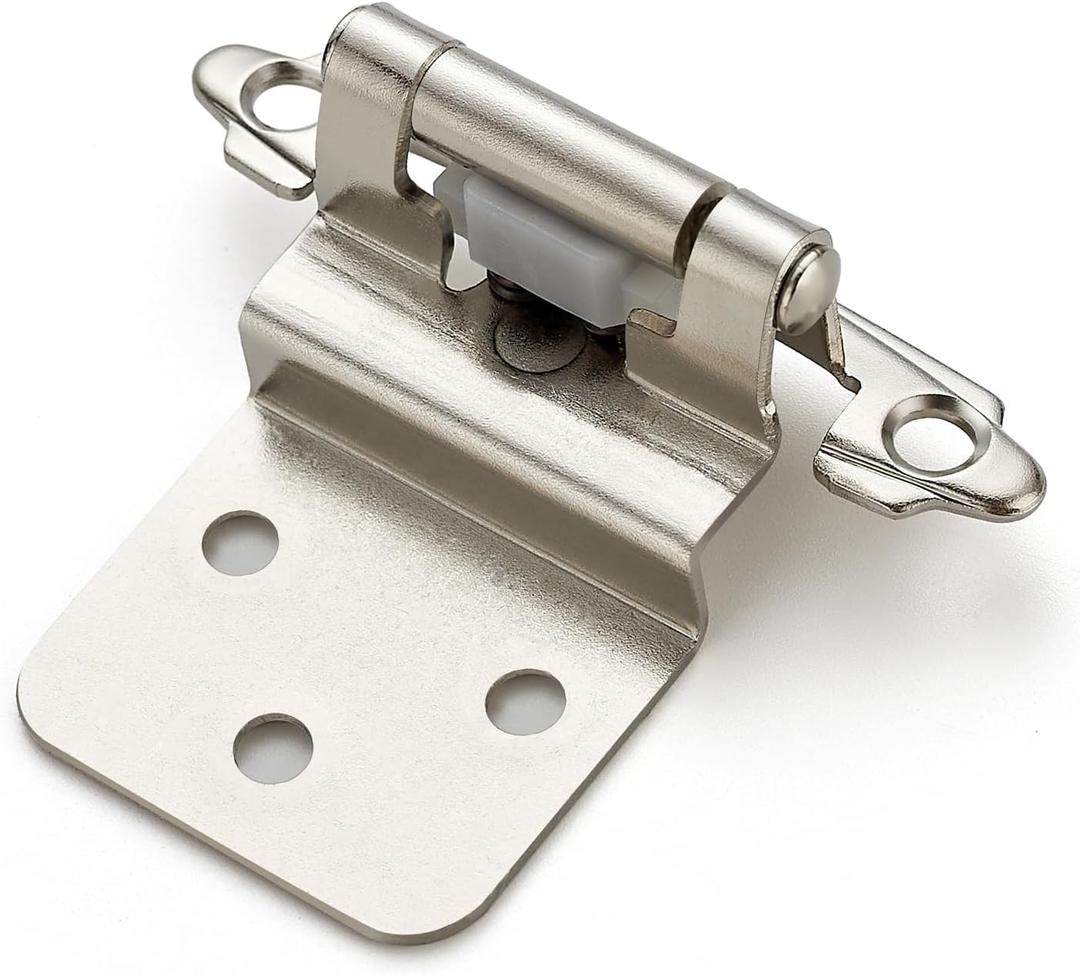 Home Expert 4 Pack (2 Pairs) 3/8 Inch Inset Cabinet Hinges, Self-Closing Face Mount Hinges with Door Bumpers, Satin Nickel Silver for Kitchen Cabinets, Bathroom Vanities, Furniture Doors