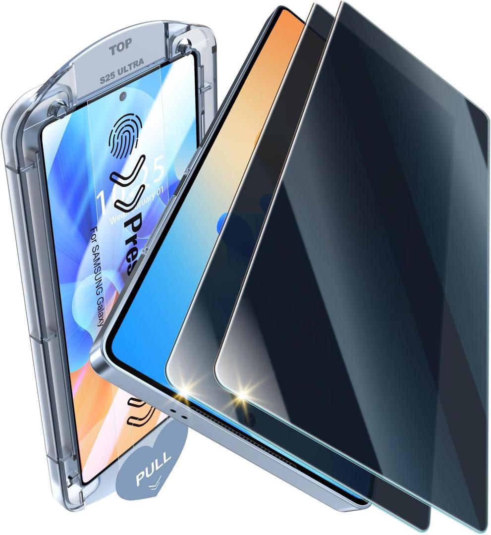iGluz Privacy PET Screen Protector for Samsung Galaxy S25 Edge 6.7" (2 Pack),Ultra-Thin Flexible Film with 0.02s Sensitive Fingerprint Unlock,Easy-Install Alignment Tray,Case-Friendly & Shatter-Proof