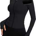 Beftwo Women Bbl Jackets with Hood Compression Workout Tops Lined or Unlined Lightweight Yoga Gym Jacket with Thumb Hole (Small, B1-black Lined)