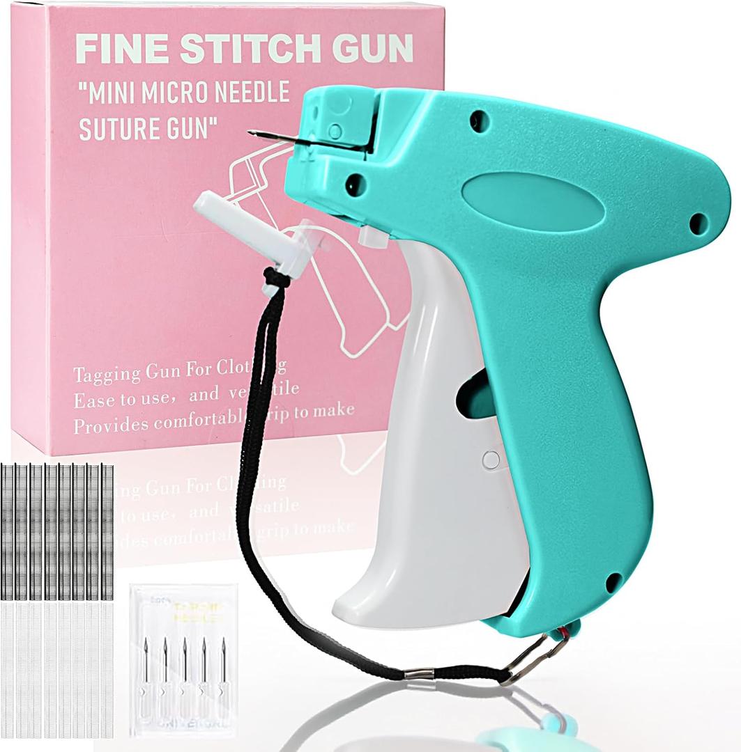 Stitch Gun for Clothes Handheld Stitch Gun Quick Clothing FixerSewing Kit Includes 1,000 Black Fasteners & 1,000 White Fasteners & 6 Needles (Blue)