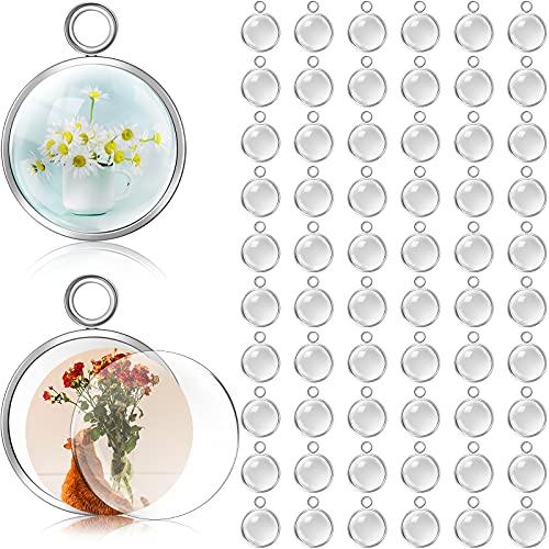 Hicarer 120 Pieces 16mm Stainless Steel Pendant Tray Blanks Kit Including 60 Pcs Silver Round Frame Tray Bases and 60 Pcs Clear Glass Cabochons Pendant for DIY Jewelry Making