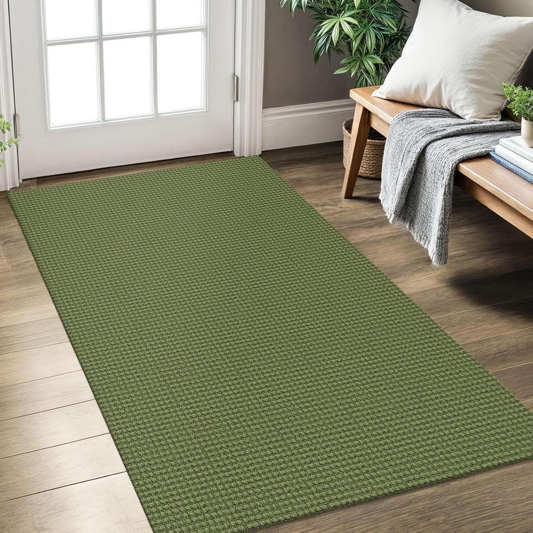 KOZYFLY Rugs for Entryway 3x5 ft Washable Area Rug Non Slip Rubber Backed Entry Rug Woven Indoor Door Mat Cotton Kitchen Rugs Floor Carpet for Entryway, Foyer, Backdoor, Bright Green/Earthy Green