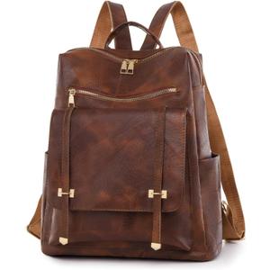 PU Leather Backpack Purse for Women Fashion Multipurpose Design Handbag Ladies Shoulder Bags Travel Backpack (Brown)