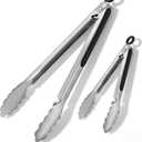 2 x Stainless Steel Grill Tongs Set, 12" & 16" Locking BBQ Tongs, Heat Resistant Metal Food Tongs for Cooking Grilling Buffet & Kitchen