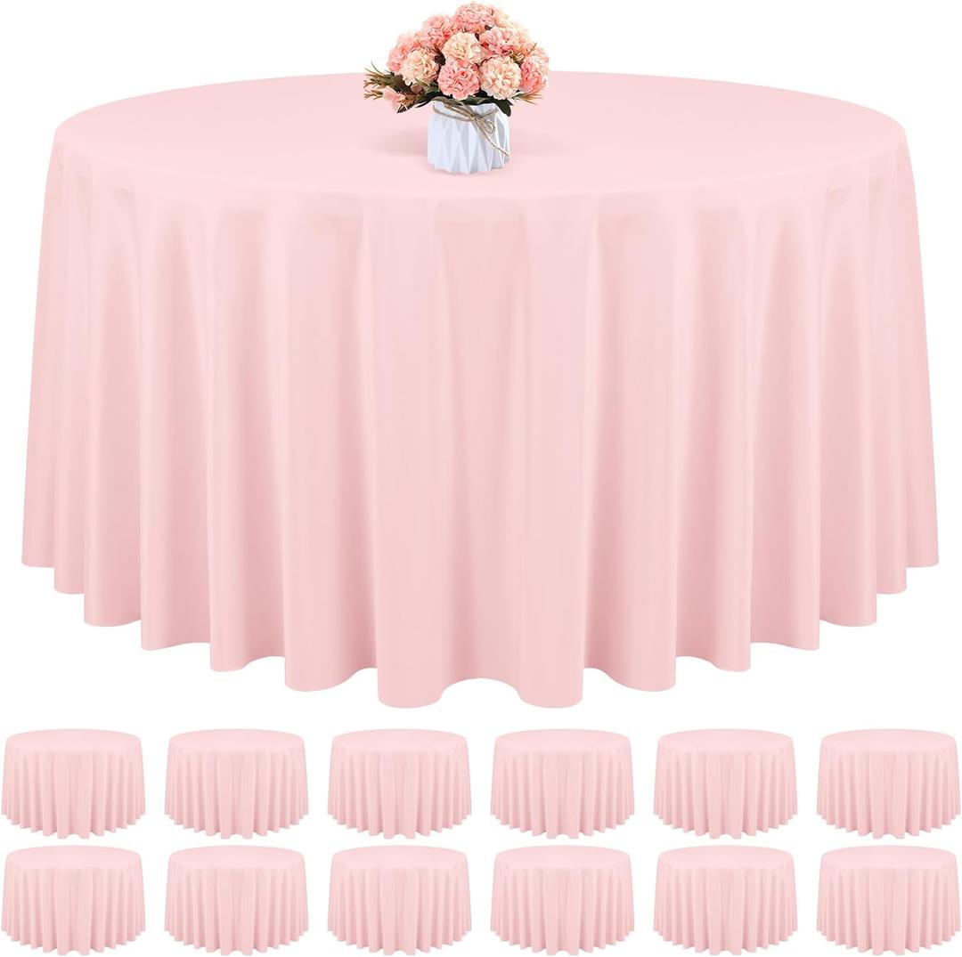 12 Pack Round Tablecloth 120 Inch - Pink Polyester Table Cloth for Round Table, Premium Pink Tableclothes Washable Fabric Table Cover for Wedding Party Banquet Restaurant Reception Dining