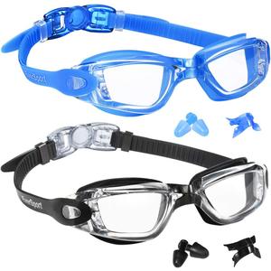 EverSport Swim Goggles Pack of 2 Swimming Goggles Anti Fog for Adult Men Women Youth Kids (Crystal Blue & Black)