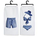 Summer Beach Kitchen Towels, Blue Striped Beach Swimsuits Decorative Hand Towels for Bathroom, Coastal Nautical Beachy Dish Tea Towels for Kitchen, 16x24 Inch Set of 2