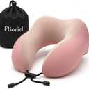 Travel Pillow for Airplane with Soft Memory Foam, U-Shaped Neck Support, Plush & Waffle Washable Cover with Lanyard for Car, Office & Camping (Pink)