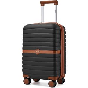 Kono Expandable Carry On Luggage 22x14x9 Airline Approved with Spinner Wheels, 20 Inch Durable PC+ABS Hardshell Travel Suitcase Rolling Luggage with Lock, Black/Brown