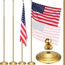 Threan 2 Sets Indoor Telescoping Flag Pole with Base Gold Ball Top Stainless Steel Telescoping Flagpole for Independence Day, 250th Anniversary, Office(Flag Not Included)(6.56 Ft)