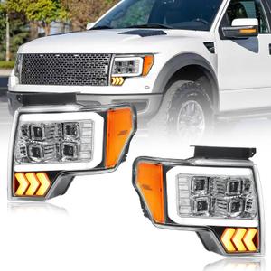 Pair for 2009-2014 Ford F150 Headlights w/Quad LED Projectors DRL Plug & Play Replace 09-14 F-150 Pickup Chrome Housing Amber Reflector