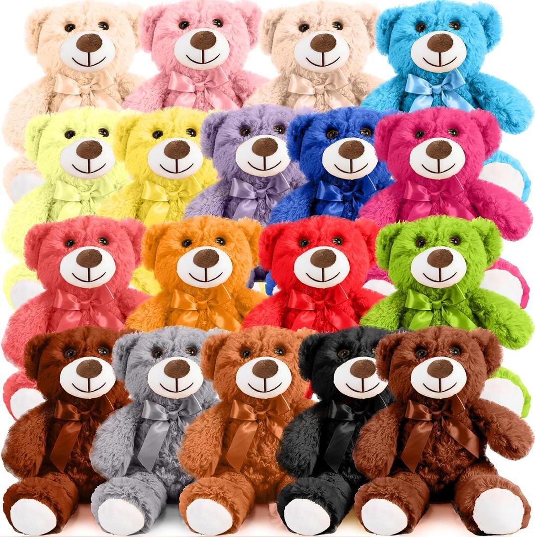 Liliful 18 Pcs 14 Inch Valentine's Bear Stuffed Animals Toys Bulk Baby Shower Soft Plush Bear Gifts for Valentines Birthday Party Favor Wedding Multicolor Unisex Plush Toys (Vibrant Color)