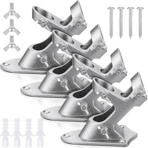 Jetec 4 Pcs Flag Holder Bracket - Heavy Duty House Flag Pole Holder - Aluminum Mount - Stainless Steel Hardware - Strong and Rust Proof - 1" Inner Diameter (Silver)
