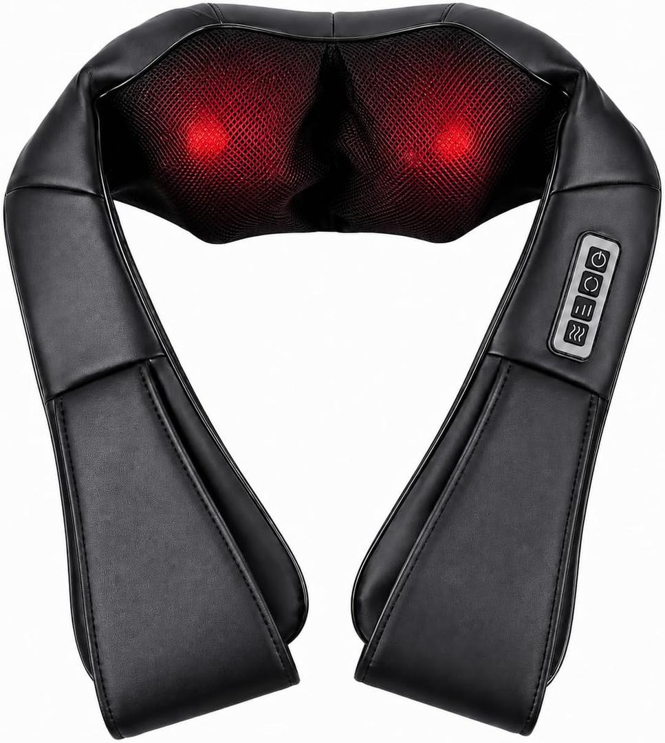 brenzo Neck and Shoulder Massager with Heat, Black | 4D Kneading Nodes, 3 Speed Settings, Soothing Warmth, Fits Neck, Shoulders, Back, Waist and Legs