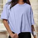 Womens Workout Cropped T Shirts Short Sleeve Drop Shoulder Tees Round Neck Loose Fit Basic Solid Crop Tops (XL)