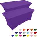 IVAPUPU 2 Pack 6FT Table Cloth for Rectangular Fitted Events Stretch Purple Table Covers Washable Spandex Tablecloth Protector for Party, Wedding, Cocktail, Banquet, Festival