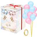 Hungdao Gender Reveal Balloon Box with Ribbon and 10 Pink and Blue Balloons Gender Reveal Games He or She Open to See for Party Decoration 12"x12"x16"(Boho Bear)
