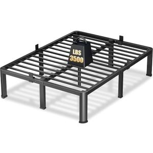 14 Inch Queen Heavy Duty 3500 lbs Bed Frame with Round-Corner Legs & Anti-Squeak Design  Quick Assembly Metal Platform, No Box Spring Needed