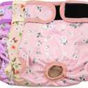 Female Dog Diapers - Premium Reusable Diapers for Doggie in Heat - Highly Absorbent Dog Diapers Female for Pet Incontinence with Adjustable Snaps Flowers, L