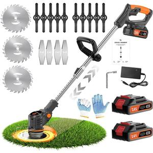 Weed Wacker 24V Eater Battery Brush Cutter, Electric Eater Battery Cordless stringles with 2 Batteries, 1 Charger, 3 Types Blades, Weed Wacker Battery Powered, Lightweight Battery Electric Weed Weed Wacker 24V Eater Battery Brush Cutter, Electric Eater Battery Cordless stringles with 2 Batteries, 1 Charger, 3 Types Blades, Weed Wacker Battery Powered, Lightweight Battery Electric Weed