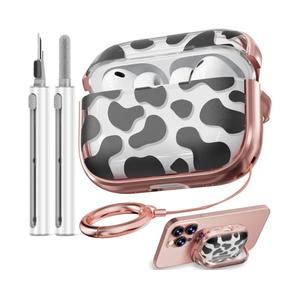 Inesore for AirPods Pro 3 Case 2025 with Lock, for Women Girly Floral Cute Case Compatible with Apple Airpods Pro 3rd Generation Cover, with Phone Stand,Keychain & Cleaner Kit Cow Print