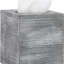 MyGift Graywashed Wood Decorative Tissue Box Holder Cover, Bathroom Facial Tissue Box Cover with Easy Refill Slide-Out Bottom Panel