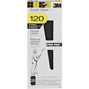 3M Pro-Pak Drywall Sanding Paper, 25 Sheets, 120 Grit, 4.2 in x 11.25 in, Pre-Cut Sheet Fit Most Drywall Sanding Tools, Heavy-Duty Paper Backing Resist Tearing, Resist Clogging For Longer Life (99430)