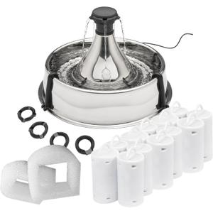 PetSafe Drinkwell Stainless Multi-Pet Pet Fountain with Extra 12-Pack of | Customizable 1-5 Water Streams, Rust/Scratch-Resistant Stainless Steel, 12 Carbon + 2 Foam Filters Included