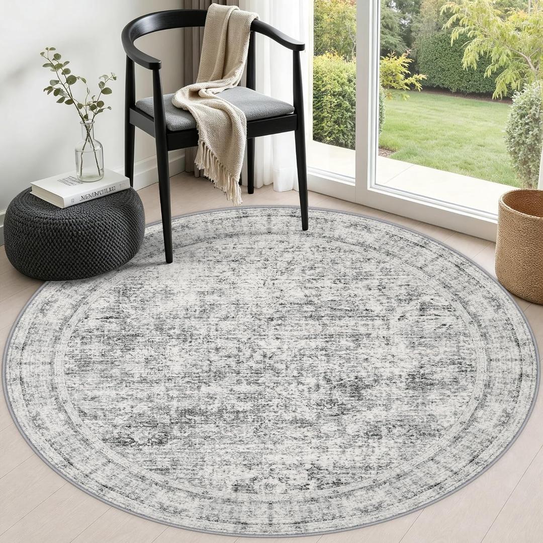 Round Area Rug Living Room: 5 ft Modern Washable Indoor Carpet