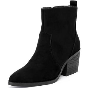 Ruiee Women's Ankle Boots Low Chunky Heeled Booties Casual Comfortable Fall Winter Pointed Closed Toe Short Boots for Women. Size 7