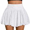 Verdusa Women's Gingham Bubble Mini Skirts Plaid Bow Cute Holiday Short Skorts (White, XL)
