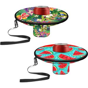 Neoprene Floating Drink Holder Floating Coaster Pool Drink Holder Pool Beer Holder with Rope for Summer Party Tub Lake Boat Water Fun, Medium Size (Tropical Style) 2 Pcs
