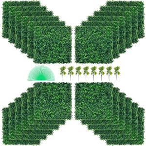 VEVOR Artificial Boxwood Panel, 24pcs 20 x 20 in, 1.6 in Sun Protected Boxwood Hedge Wall Panels, Green Fake Grass Wall for Privacy Fence Decor Indoor Outdoor Garden Backyard