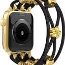 Newlibery Beaded Bracelet Compatible with Apple Watch Band 41mm 38mm 44mm 42mm 45mm 46mm 49mm Women Boho Braided Solo Loop Nylon Stretchy Dressy Strap for iWatch Serie11/10/9/8/7/6/5/4 SE 3/2/1 Ultra