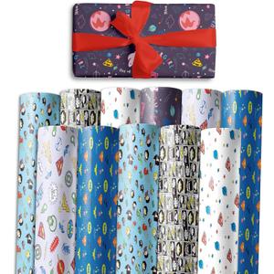 Charon 12 Sheet Cute Hero Birthday Wrapping Paper, 6 Style Mutil Color Festival Art Scrapbook Paper for Men Women Kids Birthday Wedding Baby Shower Halloween Xmas, 20 X 28 Inch (12 Sheet)