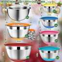 DUTZUN Mixing Bowls with Lids Set - 16pcs Stainless Steel Mixing Bowl Set with Colander, 3 Grater Attachments, Non-Slip Bottom, Metal Nesting Bowls with Strainer for Mixing & Serving - Multicolor