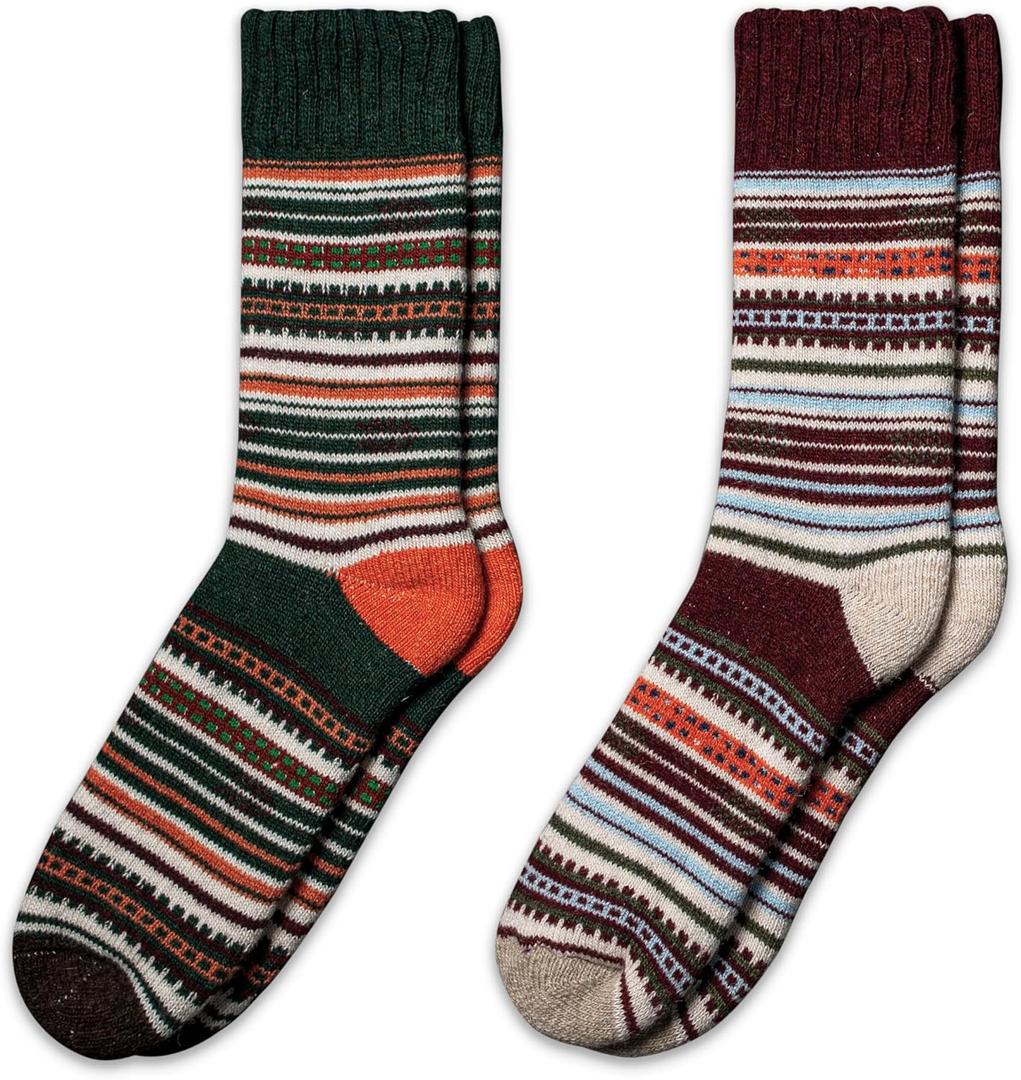 NORDIC Socks 2 Pairs, Merino Wool Socks for Men & Women, Winter socks, Cozy and Comfortable (M)