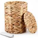 Ctosree 1.3 Gallons Small Wicker Trash Can with Lid Handle Woven Wicker Rattan Bathroom Waste Basket Boho Trash Basket with 100 Plastic Garbage Bags for Bedroom Office Laundry (Classic Style) (1.3 Gallons)