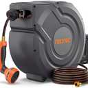 Upgraded Retractable Garden Hose Reel 1/2" x 130 ft Any Length Lock 9 Pattern Nozzle Wall-Mounted Automatic Slow Return 180° Swivel UV Resistant Heavy Duty Hose Reels for Outside