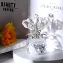 Clear Rose Flower Crystal Figurine with Vase, Bouquet Flowers Ornament Gifts for Wife Girlfriend Women, Handmade Crystal Flower Collectible Home Table Decor for Valentines Day Wedding Anniversary