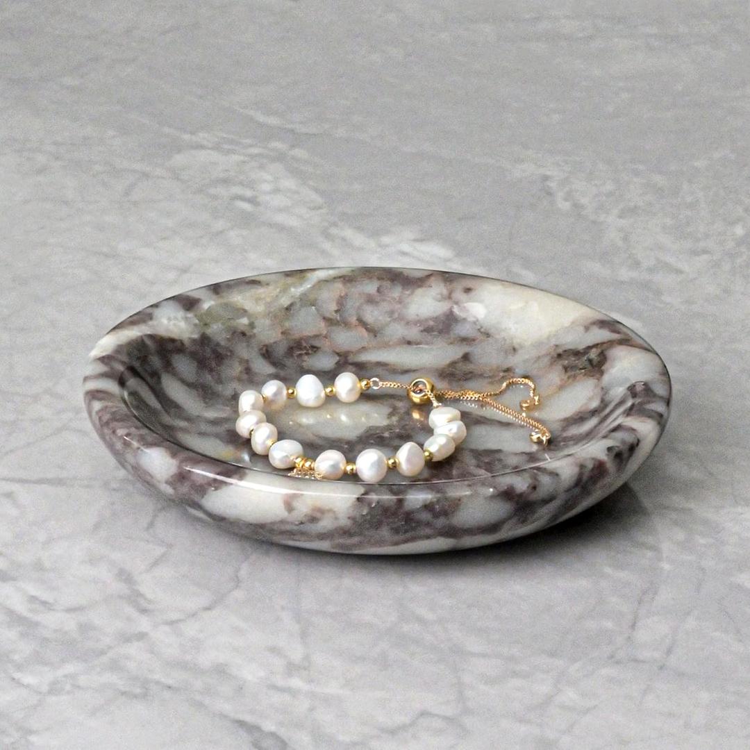ZSHAWN Natural Marble Ring Dish Jewelry Tray  5.5" Trinket Dish for Rings Earrings Necklace, Scratch-Resistant Vanity Organizer, Elegant Gift for Women (Calacatta Viola)
