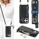 Cavor for iPhone 17 Wallet Case with Card Holder for Women,for iPhone 17 Case with Strap,Crossbody Lanyard and Wristlet Zipper Pocket Phone Case-Black