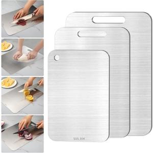 3Pcs Titanium Cutting Boards - 100% Pure Titanium, Double-Sided, Food Grade, Rust-Proof, Durable, Perfect for Meat, Fruit & Vegetables - Premium Kitchen Cutting Mat with Enhanced Hygiene