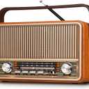 PRUNUS J-120 Radio Portable AM FM, Gift for Dad and Mom,Plug in Wall or Rechargeable Battery Powered Transistor Radio for Home Outdoor Emergency Use,Retro Vintage Bluetooth Speaker (Gold)