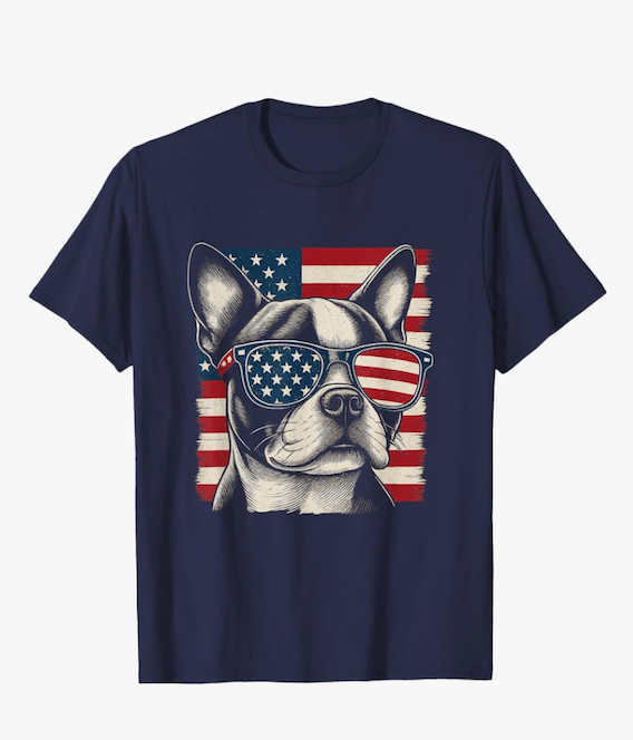 Boston Terrier Patriotic 4th of July USA Flag Dog lovers T-Shirt, Size L