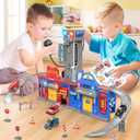 Kids Toys for 3 4 5 6 Years Old Boys, 29.5'' Large City Action Toddler Playset with Lights Sounds, Police & Fire Station Transform Track Toy with 4 Cars, Helicopter, Walkie-Talkie, Gifts for Boy Girl