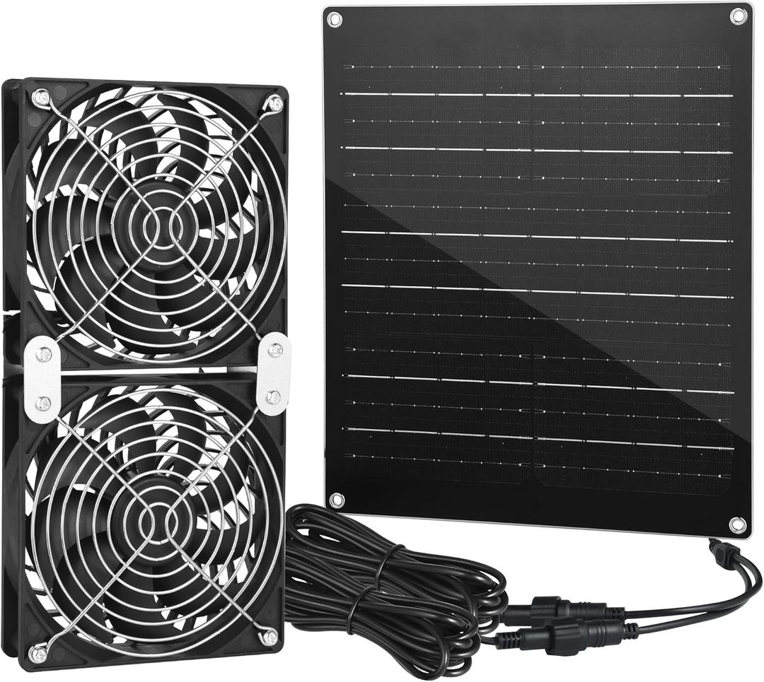 Solar Fan, 30W Solar Powered Fan, Solar Panel Fan Kit, IPX7 Waterproof Fans Exhaust Intake Mounting for Outside Greenhouse Shed Chicken Coop