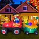 SEASONBLOW 8FT Thanksgiving Inflatable Turkey Driving Tractor Decoration, LED Light Up Thanksgiving Blow Up Turkey with Pilgrim Hat for Celebrate Autumns Fall Harvest Indoor Outdoor Garden Yard Decor
