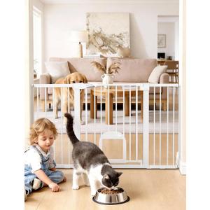 Babelio Baby Gate with Cat Door, CatPrivilege , Extra Wide 29-55" Cat Gate, 30" Tall Pressure Mounted Safety Gate for Large Openings, Stairs & Doorways, Auto Close, White